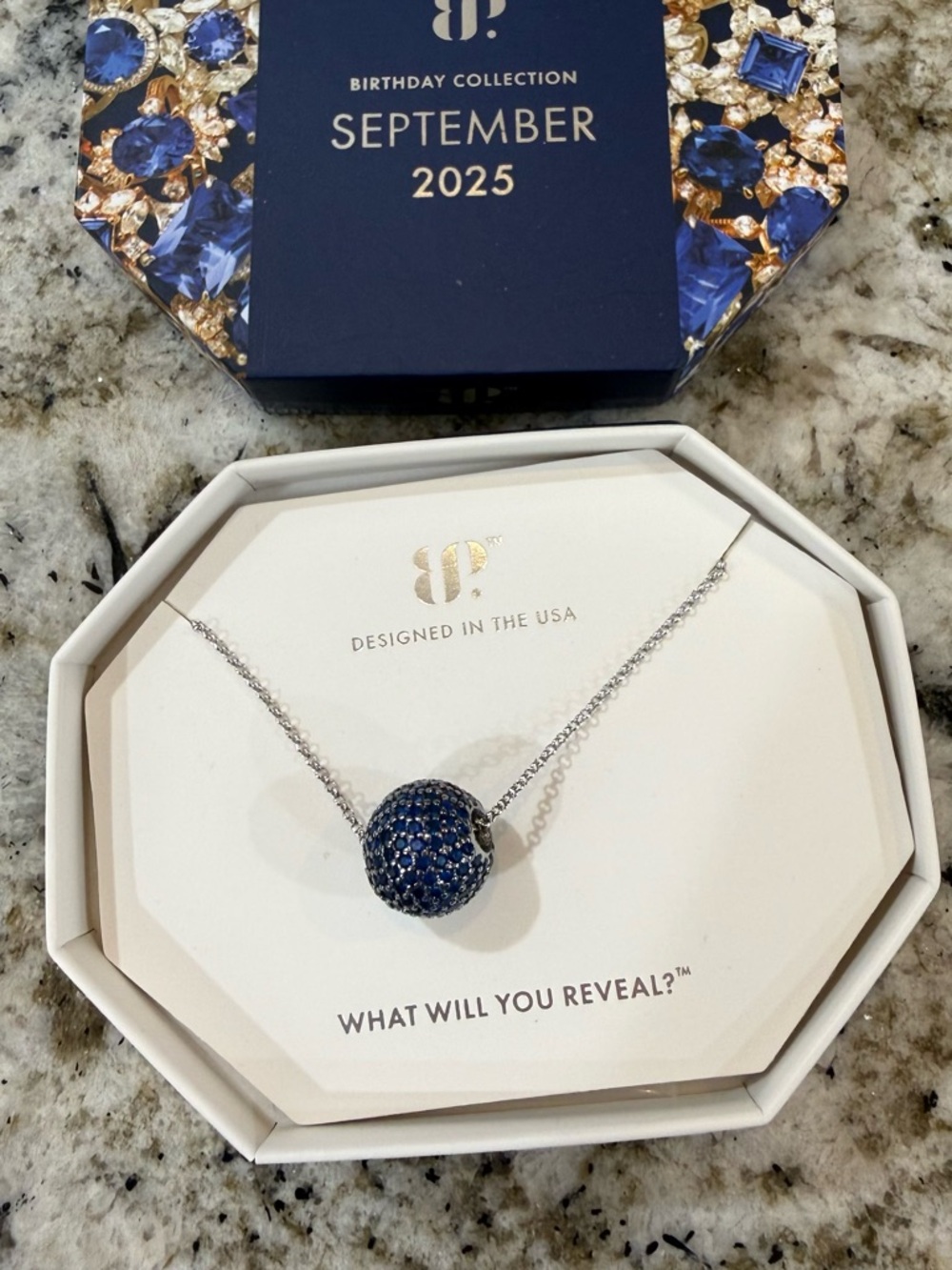 Blue Pavé Sphere Necklace — Birthday Collection